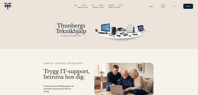 Skärmdump av hemsidan Thunbergs Teknikhjälp