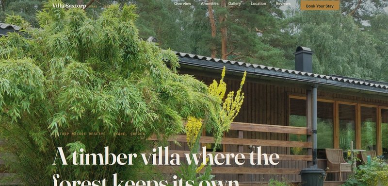Skärmdump av hemsidan Villa Saxtorp, byggd av Thunbergs Teknikhjälp